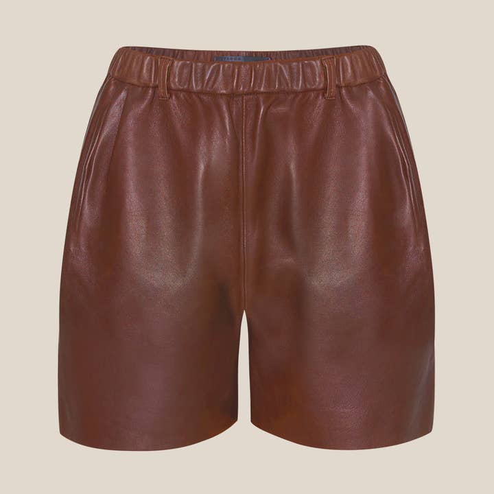 Lenchen leather shorts. Nappa cognac. for wholesale by AYASSE