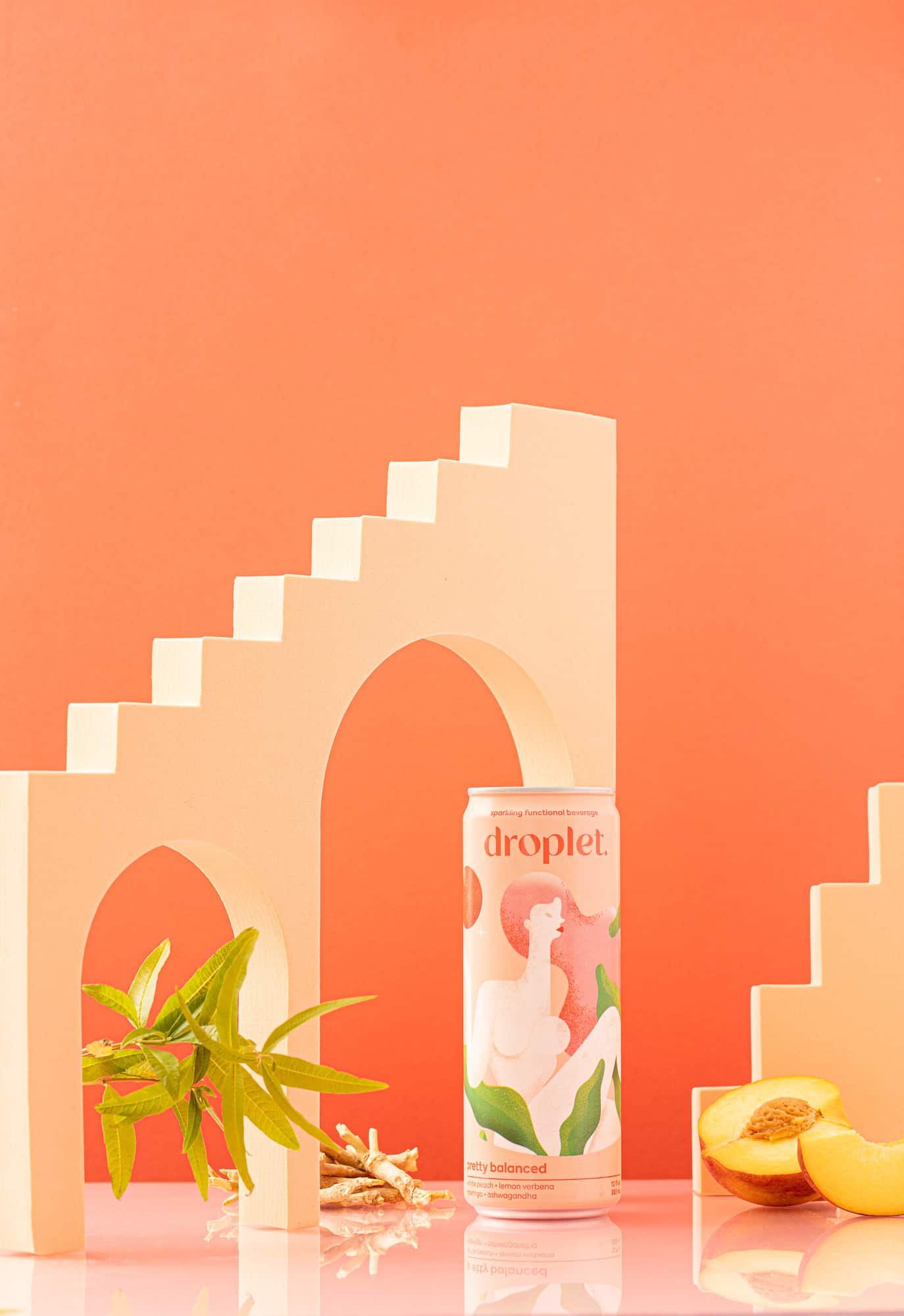 Droplet - Wholesale Sparkling Water - Pretty Balanced: White Peach, Moringa, Ashwagandha Adaptogen8