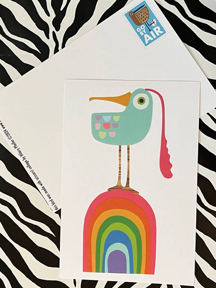 Rainbow Bluebird Postcard for wholesale by Bunny with a Toolbelt
