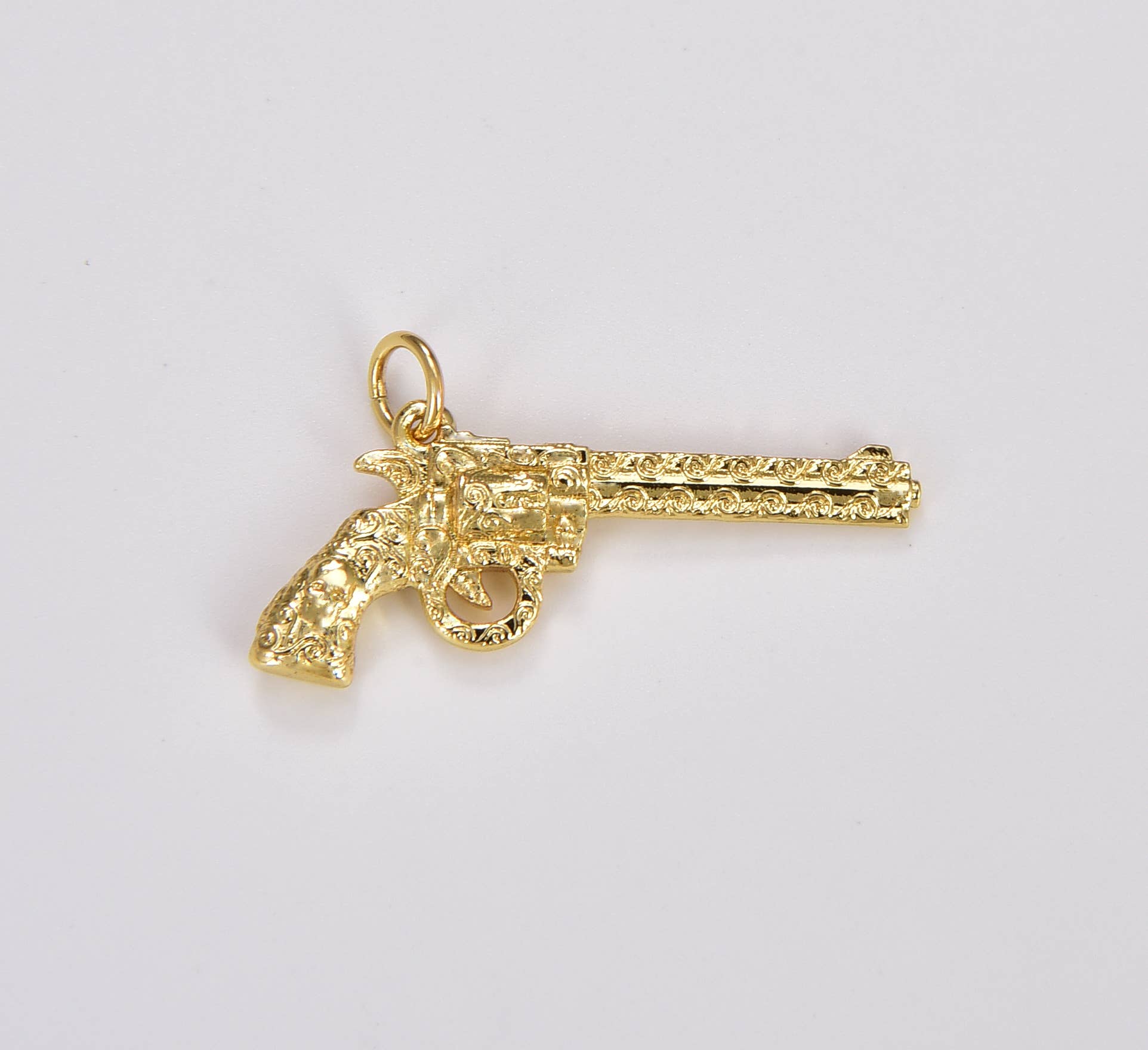 Beads Creation - Wholesale Individual Charm/Pendant - Gold Filled Revolver Pistol Hand Gun Charm Pendant, CP1743