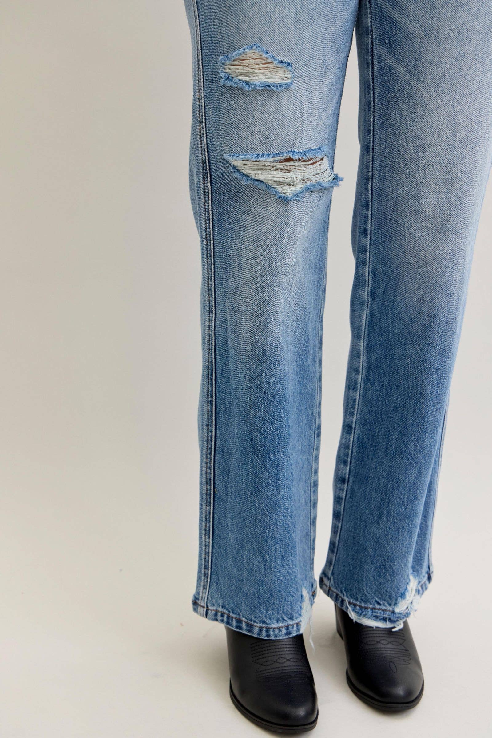 Watermelon Apparel – calças de ganga - Mulher por atacado – Judy Blue Cintura Média 90's Reta Rígida Magic Destroy2