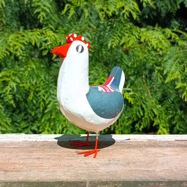 Tania Holland Gallery - Wholesale Sculpture - Chicken Posh Paper Mache Bird Sculpture Mixed Media Artwork
