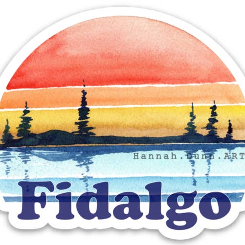 Fidalgo sunrise hand painted sticker decal, Anacortes WA for wholesale by Hannah.Dunn.ART
