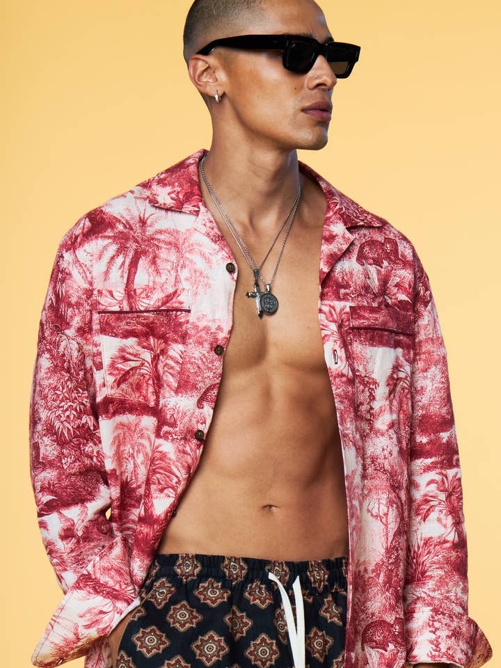 Long Sleeve Lounge Shirt - Tropical Toile for wholesale by Paul Jays