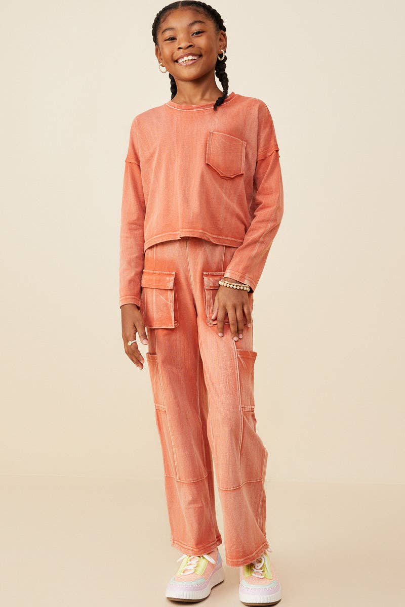 Hayden LA - Wholesale T-Shirt - Kids - Girls Washed Chest Pocket Long Sleeve Knit T Shirt8