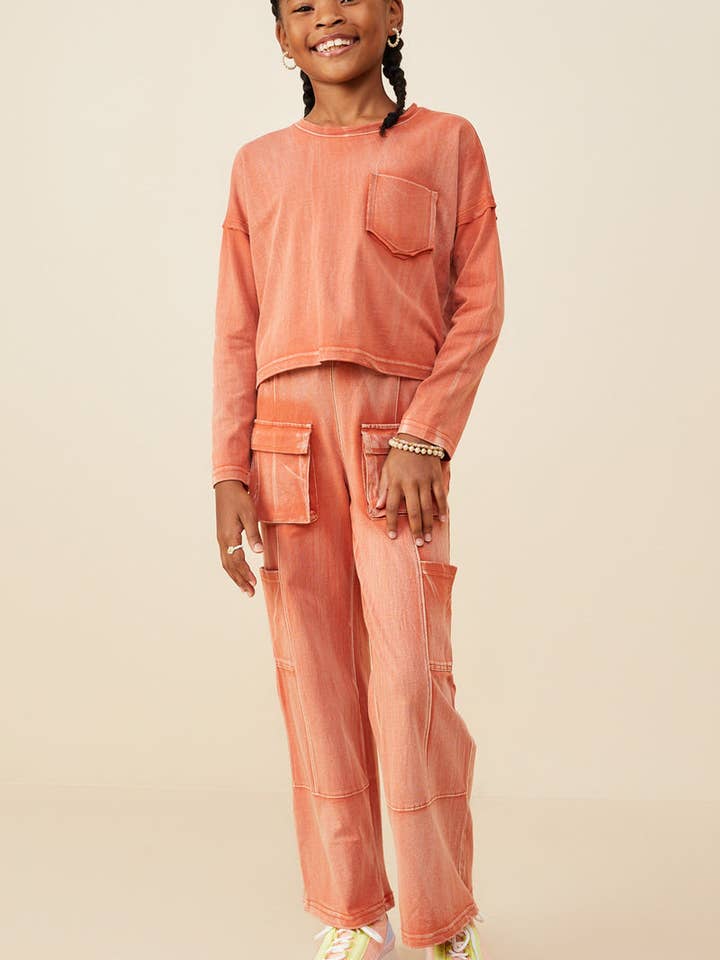 Hayden LA - Wholesale T-Shirt - Kids - Girls Washed Chest Pocket Long Sleeve Knit T Shirt8