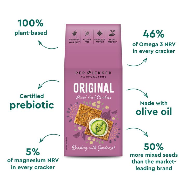 Pep & Lekker – wholesale Crackers – Healthy Original Gluten Free Seed Crackers (110g) (x8)3