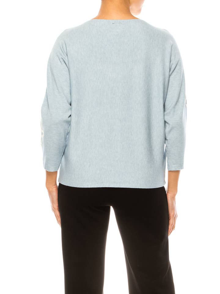 HEATHER SKY EGGSHELL Aaeda Long Sleeve Flower Motif Pullover Sweater for wholesale on Faire1