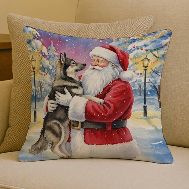 Norwegian Elkhound with Santa Claus Pillow 18x18 FNT1061 for wholesale by Caroline's Treasures