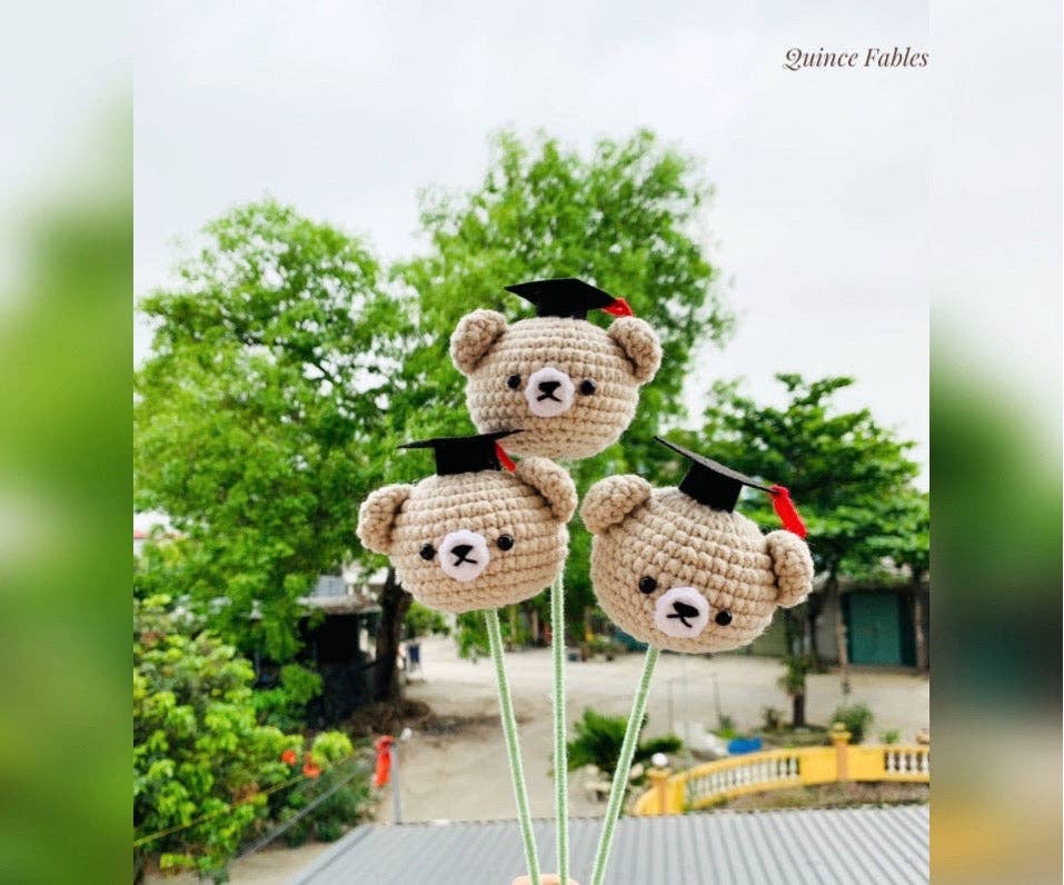 Quince Fables - Vente Peluche – enfant et bébé - Ours de remise de diplôme au crochet Amigurumi ✅1