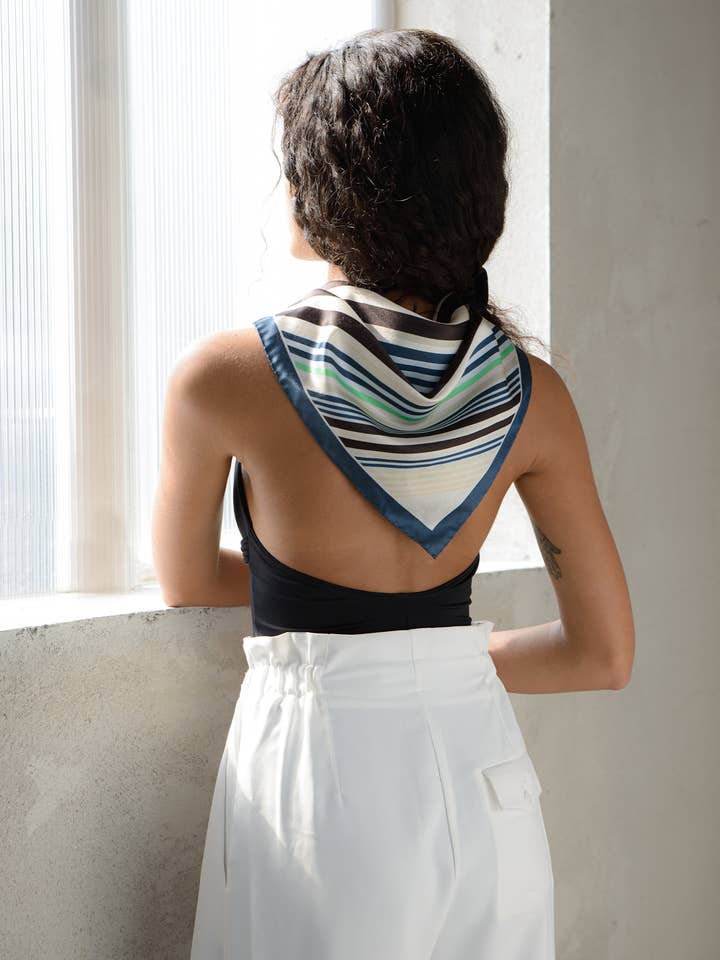 Silk and cotton bandana with abstract striped print for wholesale by Abstract