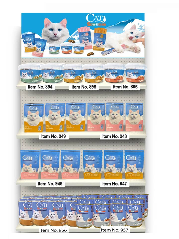 Cat by Scoochie Cat Food & Treats Planogram - 4 Ft - 4 Shelf for wholesale by Scoochie Pet Products