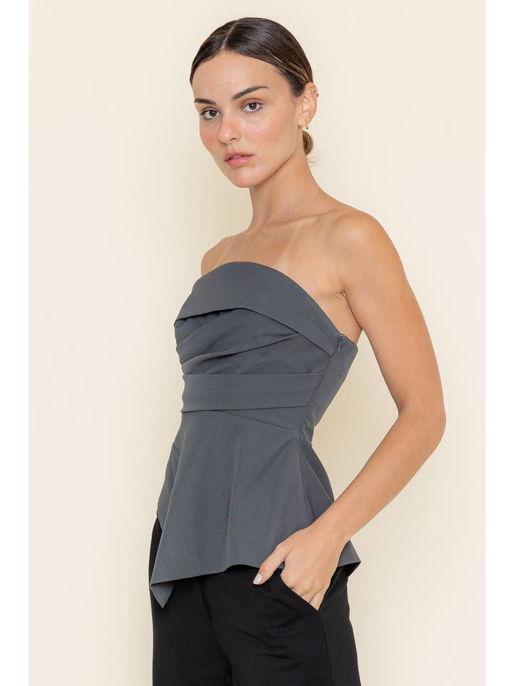 GRIS DK Haut asymétrique sans bretelles style preppy décontracté pour affaires-TI5849FO en vente sur Faire3