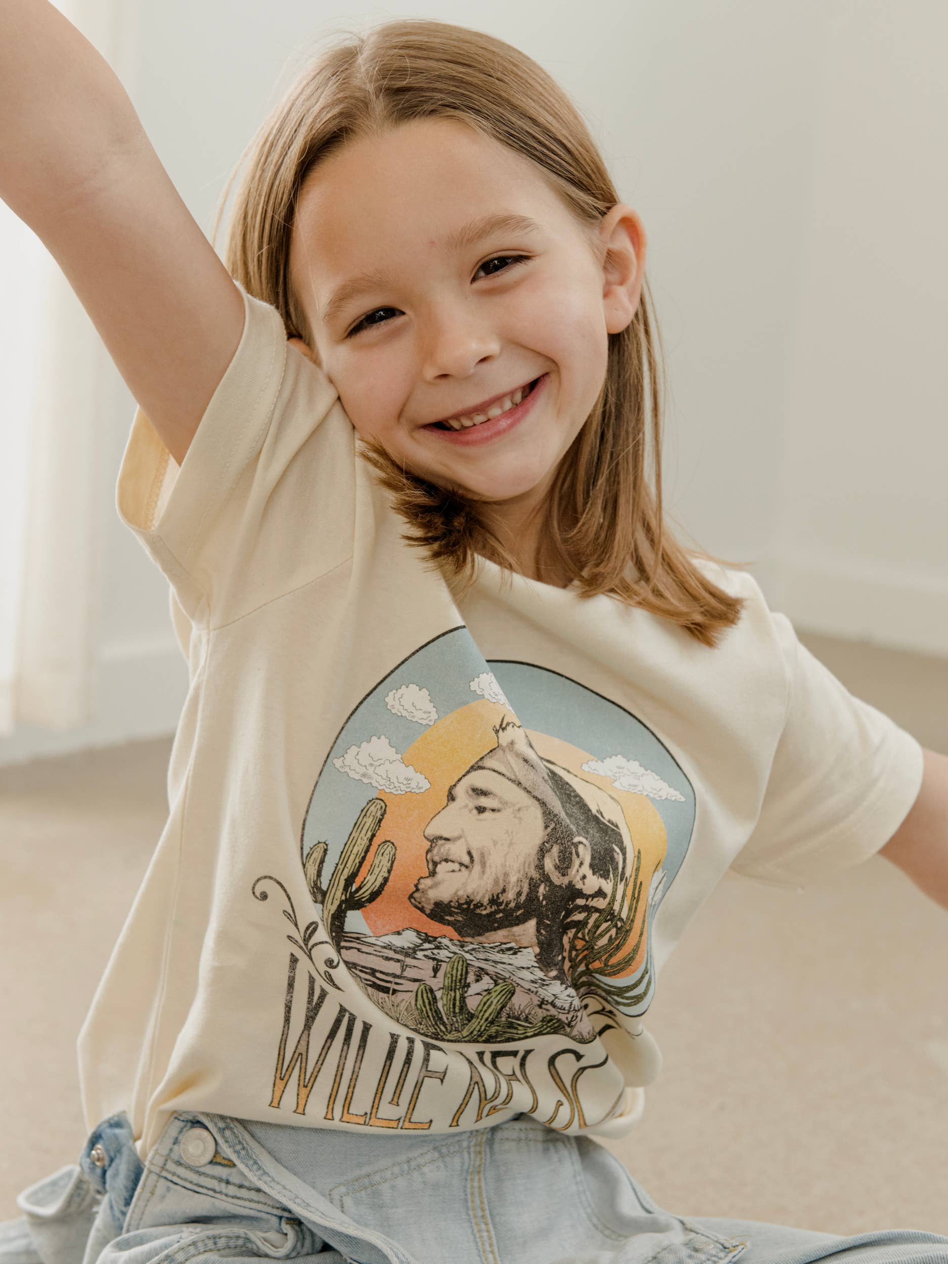LivyLu - Wholesale Screen Printed T-Shirt - Kids - Children's Willie Nelson In the Sky Oatmeal Graphic Tee3