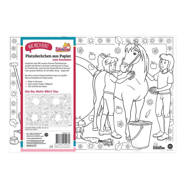 12 manteles individuales para colorear con el diseño de Bibi & Tina para venta al por mayor de Mal Mich Bunt