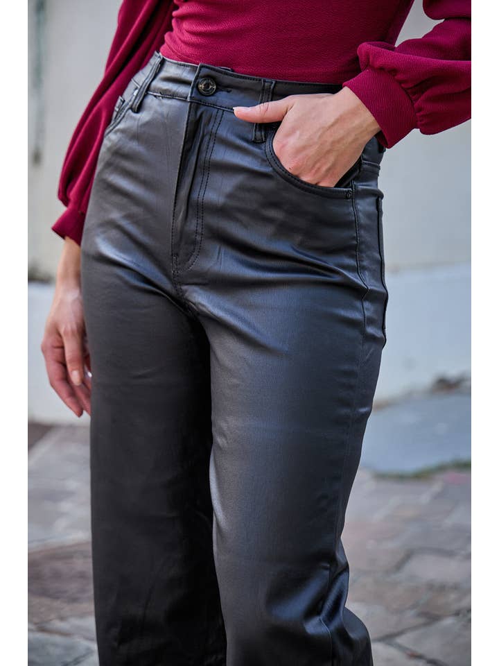 ANA & LUCY - Wholesale Pants - Women's - “CORINNE” coated wide-leg pants - ANA & LUCY1