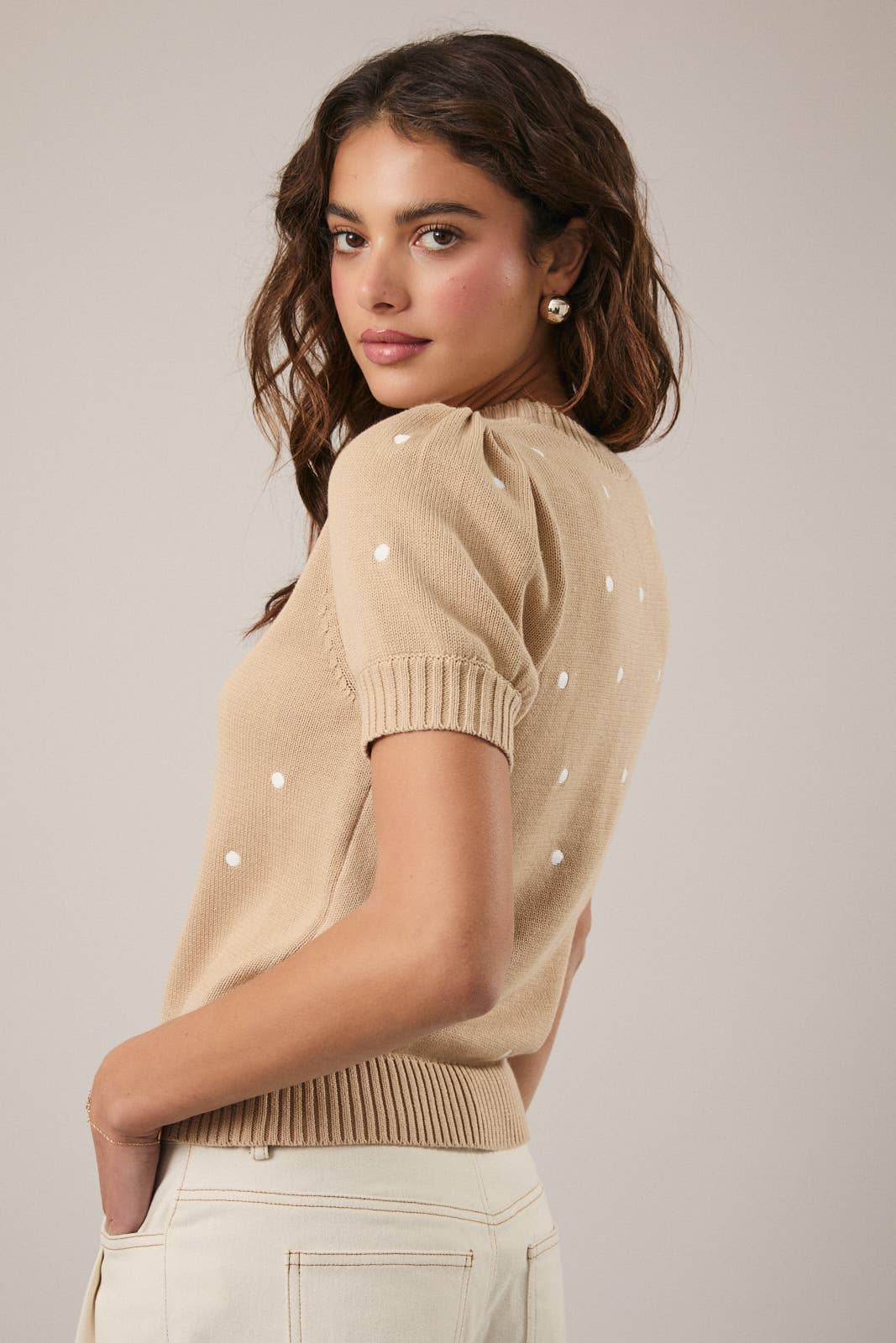 Sunday Edition - Wholesale Knit Sweater - Women's - ROUND NECK PUFF SHORT SLEEVE "POLKA DOT" EMBROIDERED SWEATER7