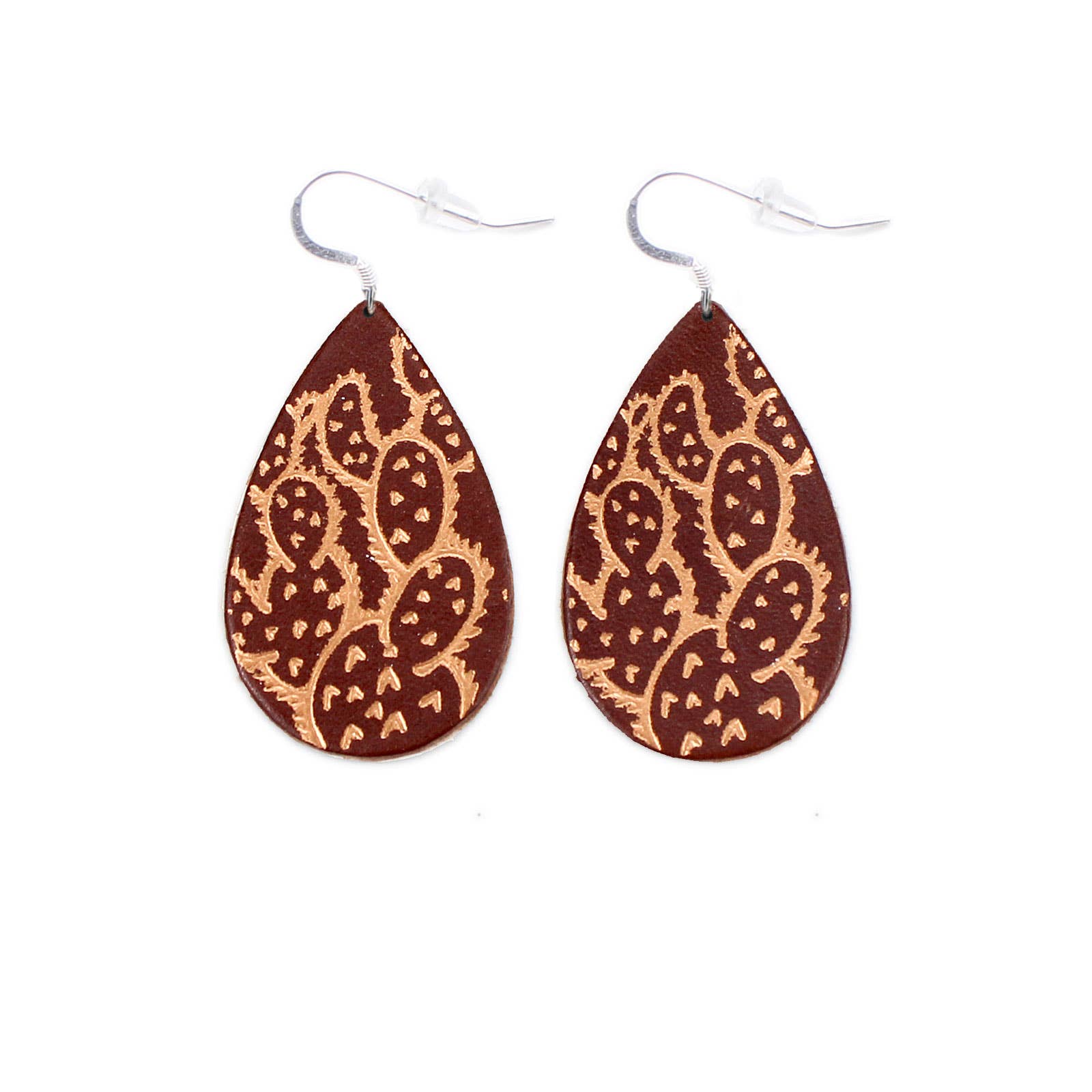 OneWild - Wholesale Dangle Earrings - Prickly Pear Cactus - Metallic Leather Embossed Earrings10