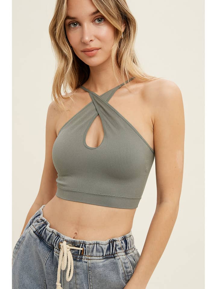 Bralette casual con scollo rotondo sul retro incrociato per tutti i giorni WL21-6277 per la vendita all'ingrosso da parte di Wishlist Apparel