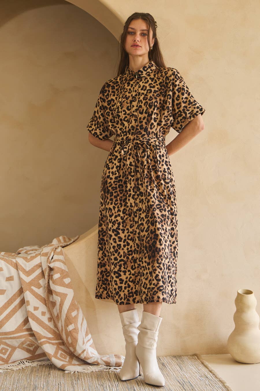 Brown Leopard Animal Printed Button Down Shirt Dress for wholesale on Faire5