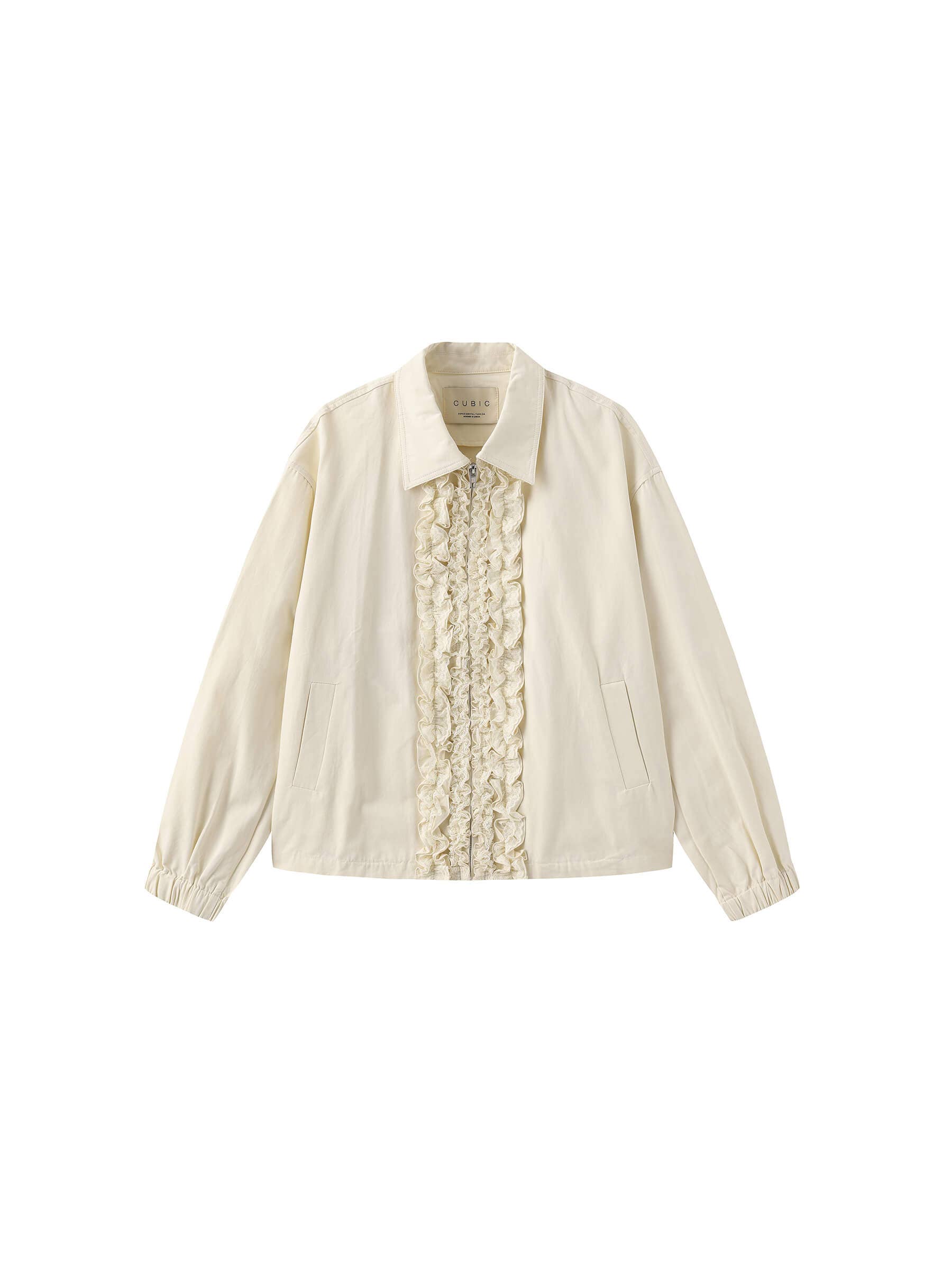 CUBIC – Engroshandel Jakke - Dame – Bomuldsjakke med flæser og lynlås samt elastiske ærmegab2