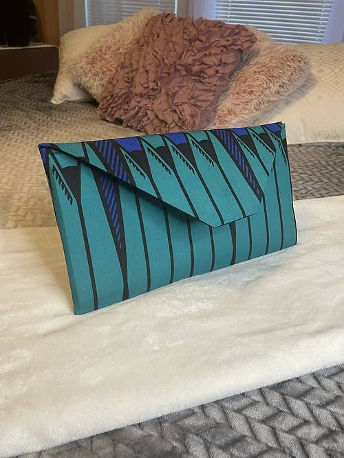 Signature Envelope Clutch | Teal Stripes for wholesale by Elena's Handcrafted Designs
