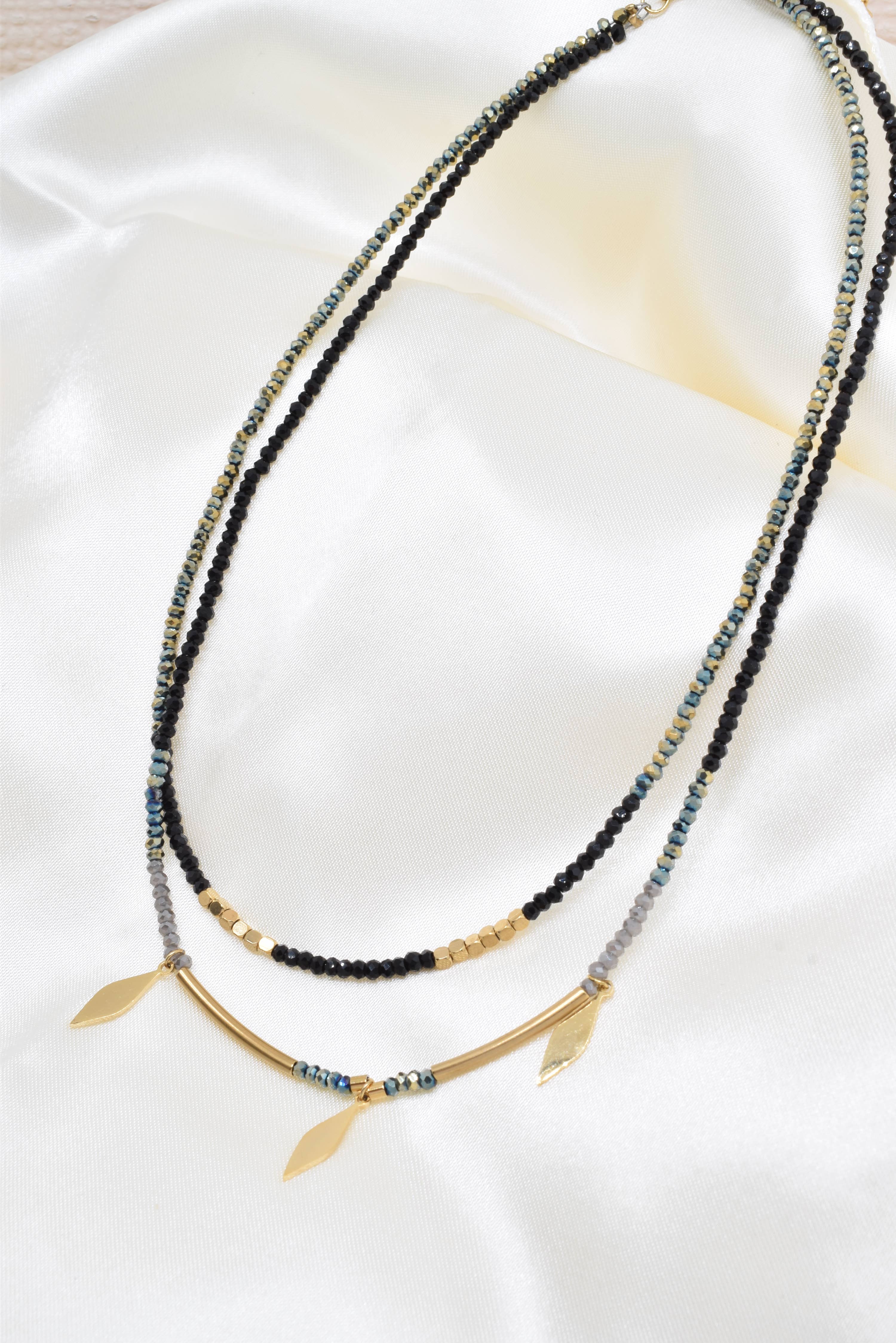 Kapyco - Wholesale Pendant/Charm Necklace - Two row steel necklace with crystals - BJ210158OR5