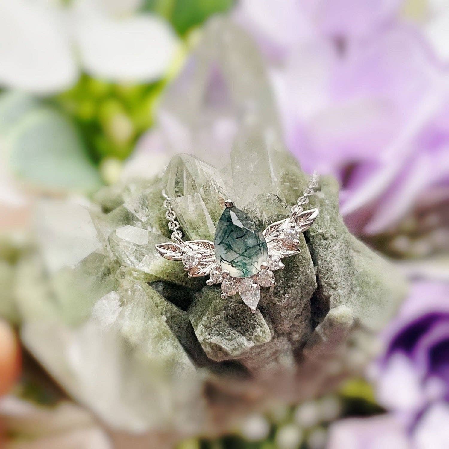 Azura Jewelry – Colar pingente/pendente por atacado – Colar Ágata To Bloom Again Moss5