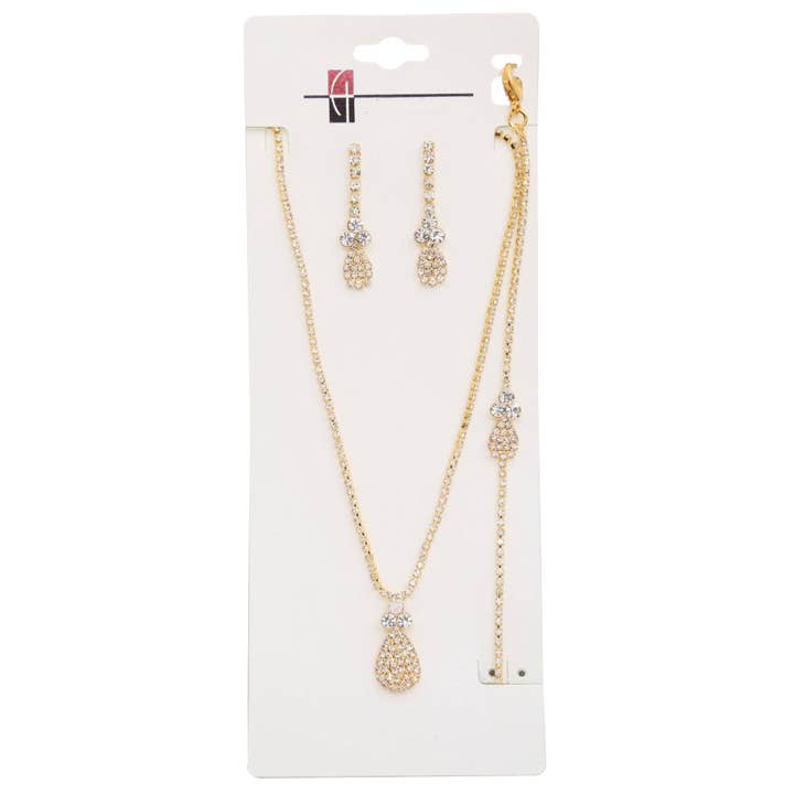 Oblige by G - Wholesale Jewelry Set - Teardrop Necklace Bracelet & Earring Set S-187421