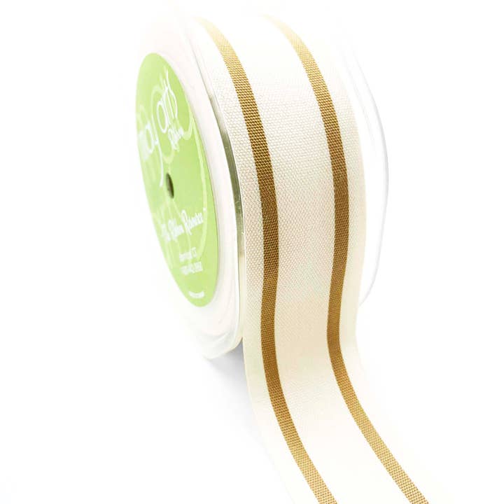 May Arts Ribbon - Wholesale Ribbon – Gift wrapping - 1.5" Woven Cotton Antique Gold Double Stripes Ribbon0