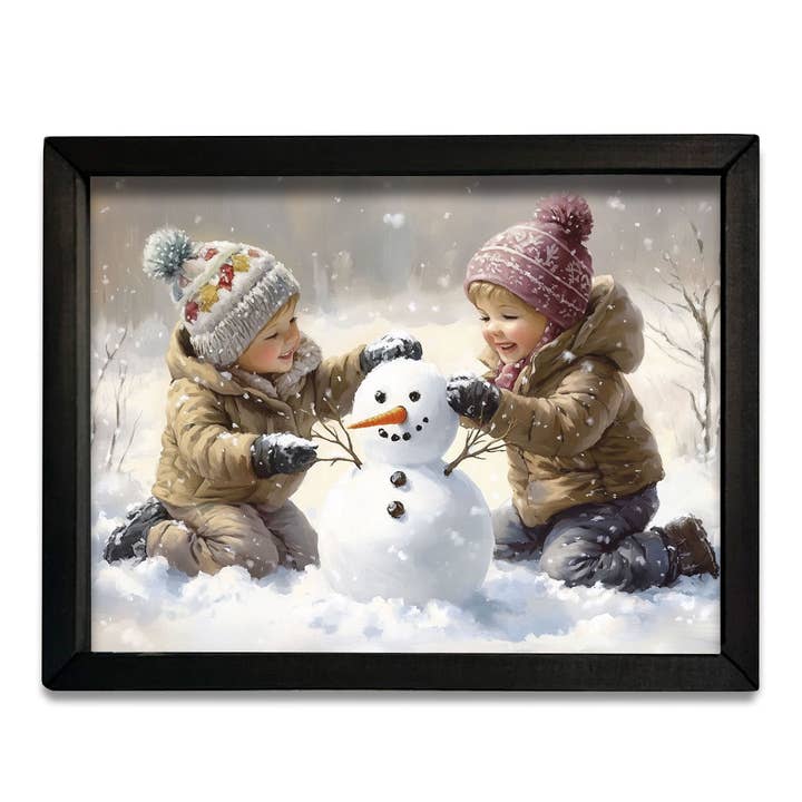 HMK118 Children Building Snowman Box Frame for wholesale by JanMichaels Art & Home