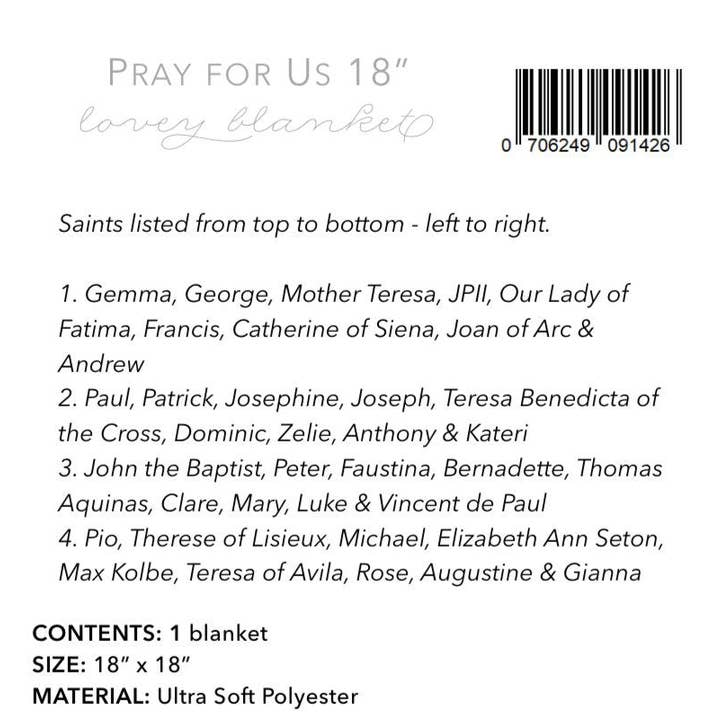 Meyer Market Designs - Wholesale Bedding Blanket - Kids & Baby - 18" Pray for Us Ultra Soft Lovey Blanket. Baby Prayer Mini Blanket. Saint Lovie Blanket. Baptism Gift. Catholic Baby Gift. Pray for Us gift.4