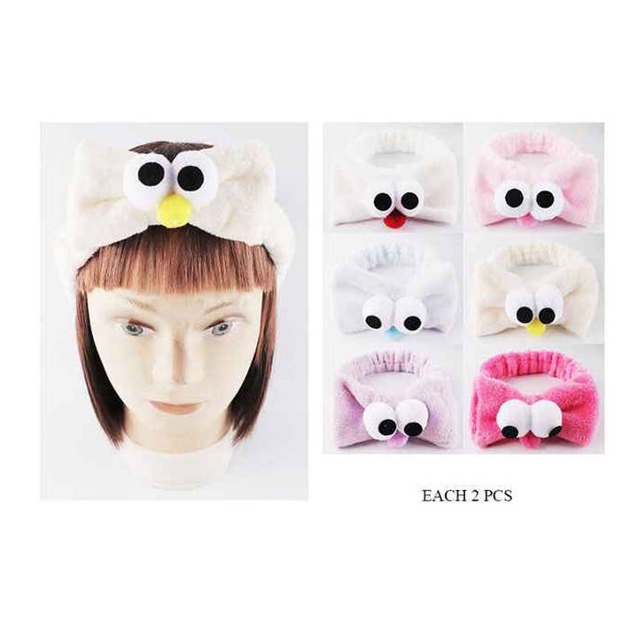 Sensibling Corp. – Großhandel Spa-Stirnband – 12 Stück - Süße Cartoon-Augen Akzent Weiche Stretch Plüsch Schleifenstirnbänder2