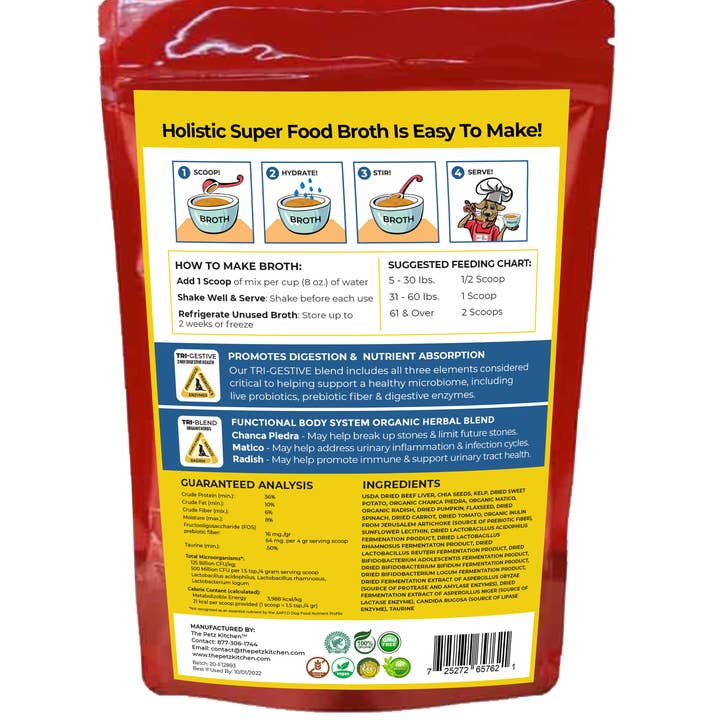 Natura Petz Organics – wholesale Kosttillskott för husdjur - Katt och hund – Super mat buljong Stone Breaker Support* Petz Kitchen Dogs & Cats1