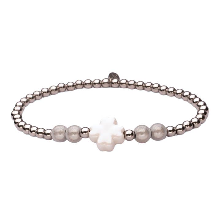 LizzyMae bracelet stainless steel silver clover white for wholesale by LOT83