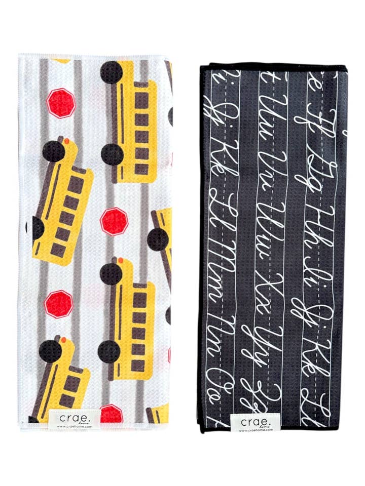 Bus Stop/Cursive: 2 Double Sided-Hand Towels for wholesale by Crae.Home