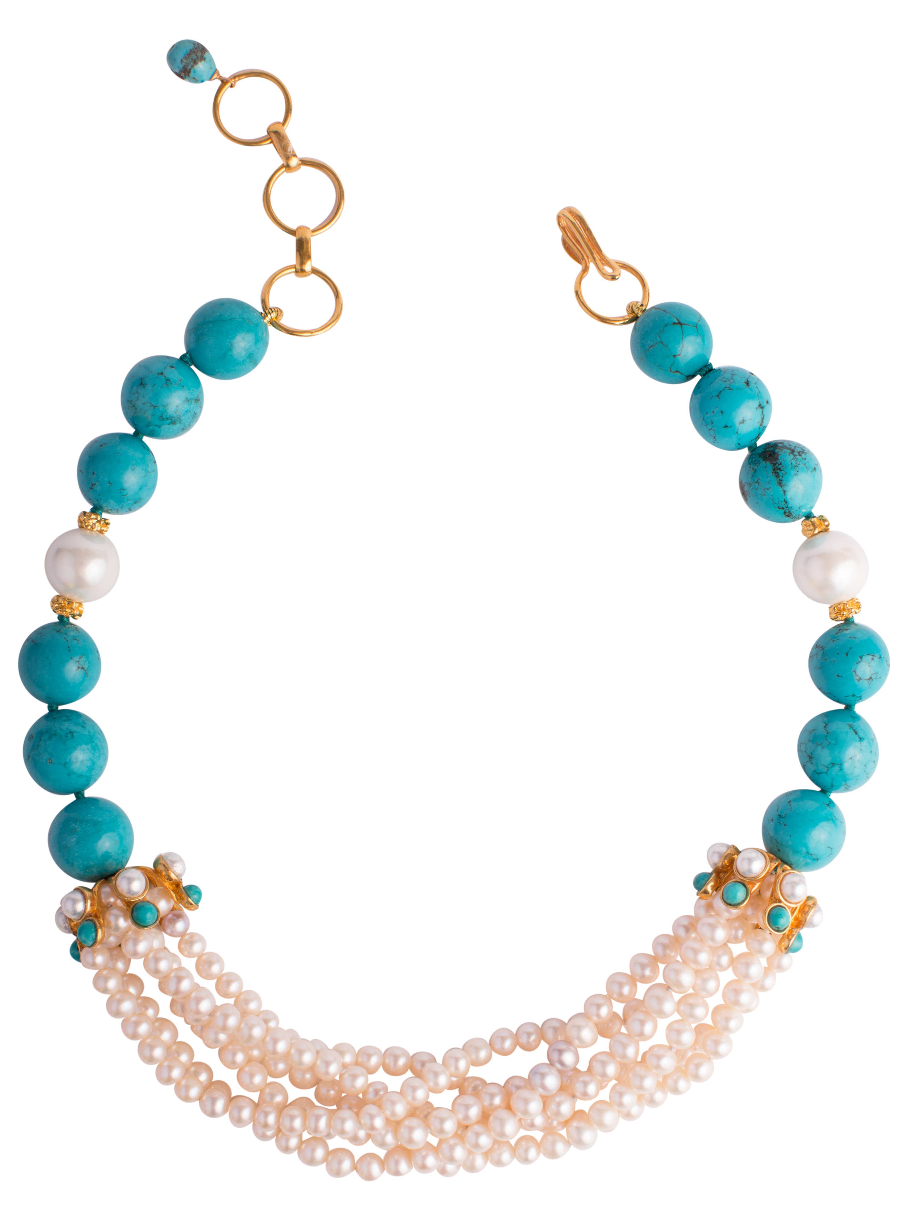 Bounkit - Wholesale Beaded/Pearl Necklace - Turquoise and Shell Pearl Necklace0