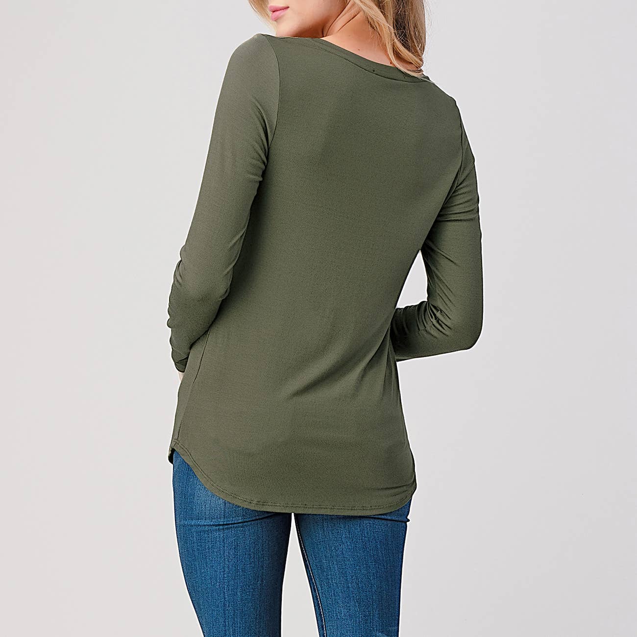 Heimious - Wholesale T-Shirt - Women's - Modal Long Sleeve V-neck Relaxed Fit T-shirt, T24924