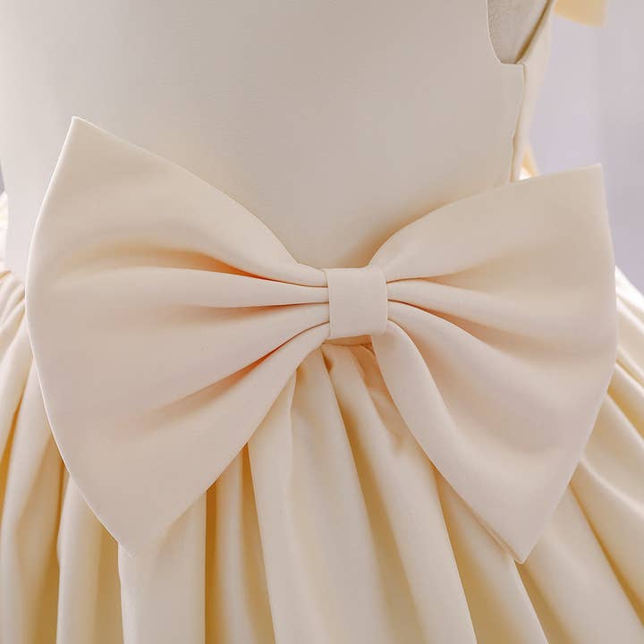 MyKids-USA® - Wholesale Dress - Baby - Baby Girl Solid Color Bow Patched Design Sleeveless Western Style Satin Dress11