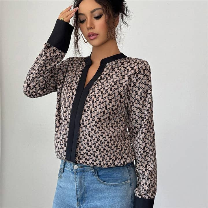 kycozy - Wholesale Blouse – Women’s - Contrast Print Loose Long Sleeve Shirt1