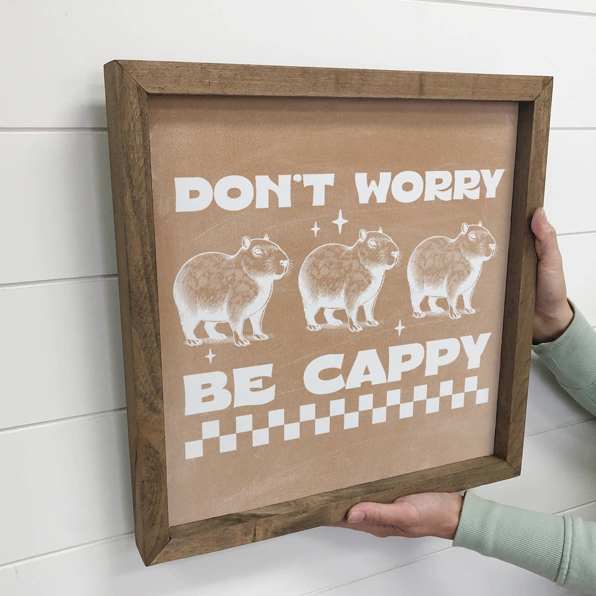 Hangout Home - Wholesale Wall Sign - Don't Worry Be Cappy - Funny Animal Canvas Art - Wood Framed2