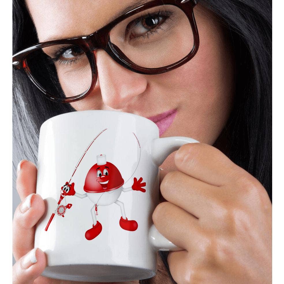 3dRose - Wholesale Coffee Mug - 3dRose, Cute Red and White Smiling Fish Float With Fishing Rod Illustration, Mug9