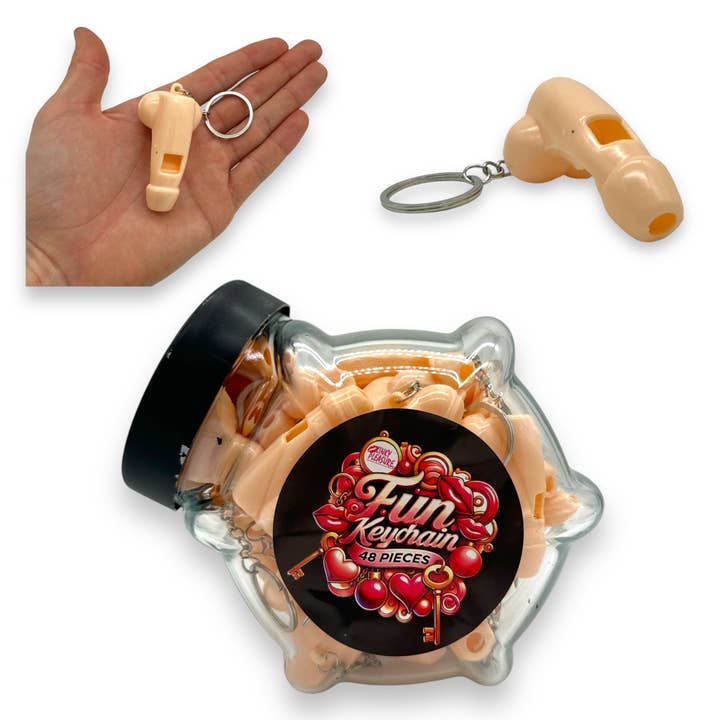 Kinky Pleasure - KP025 - Keychain Penis Whistle in Glass Jar Display - 48 Pieces for wholesale by Kinky Pleasure