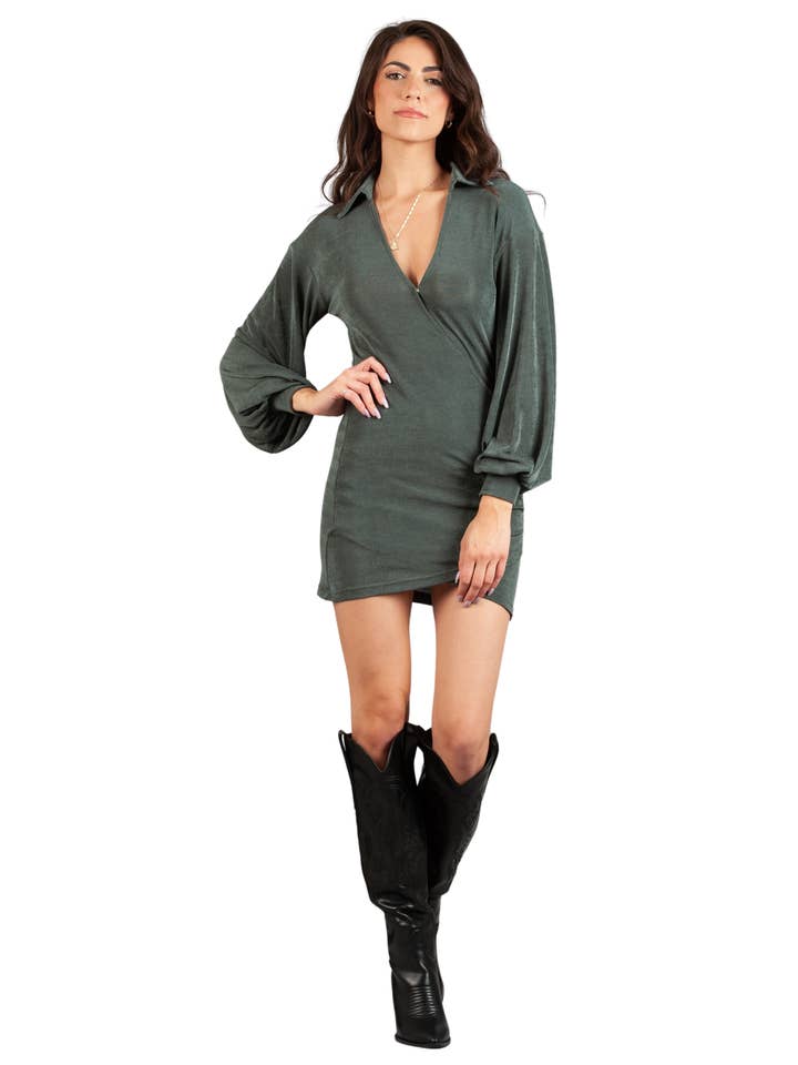 Women's Knit Surplice Mini Dress for wholesale by Lucca Couture