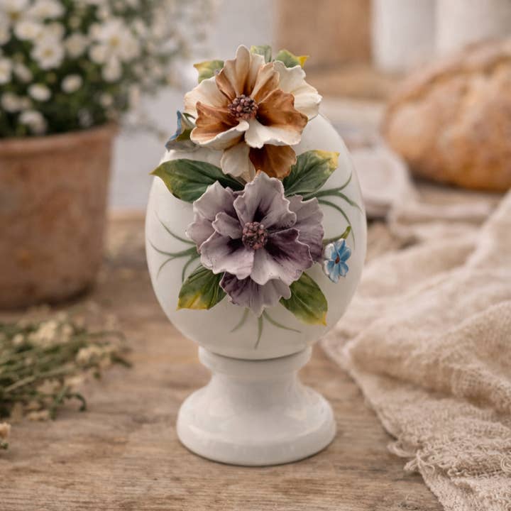 Ovo de Páscoa de Cerâmica papoulas U309 - H16cm M. na Itália por atacado de LUEM ART ceramiche e porcellane di Capodimonte Made In Italy