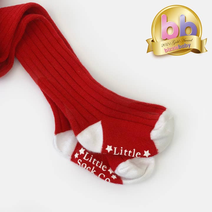 Non-Slip Super Soft Ribbed Baby og Toddler strømpebukser i rød for engroshandel hos The Little Sock Company