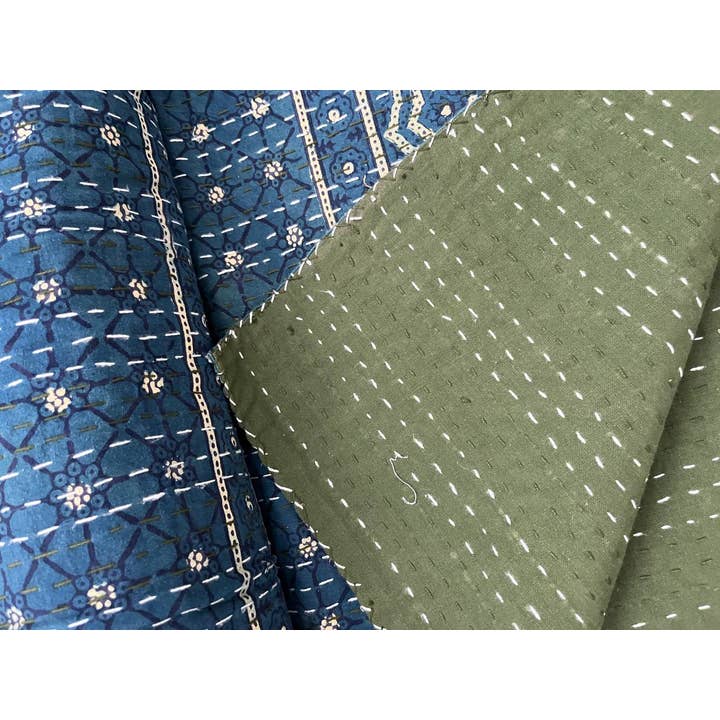 Bhawana Handicrafts - Wholesale Quilt - Indigo Kantha Quilts Block Printed Throw Cotton Bedspread4