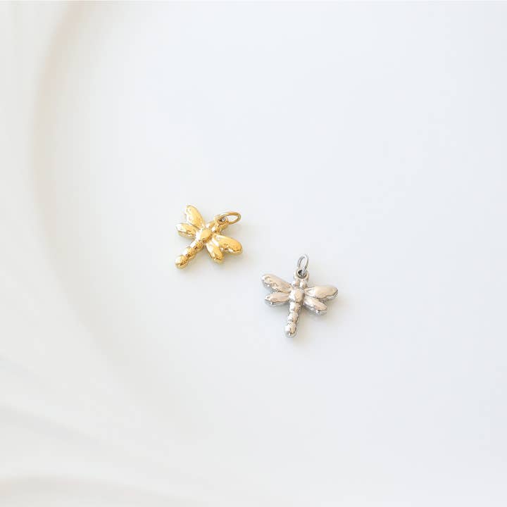 WJW - Wholesale Individual Charm/Pendant - 18K Gold PVD Stainless Steel Dragonfly Charm