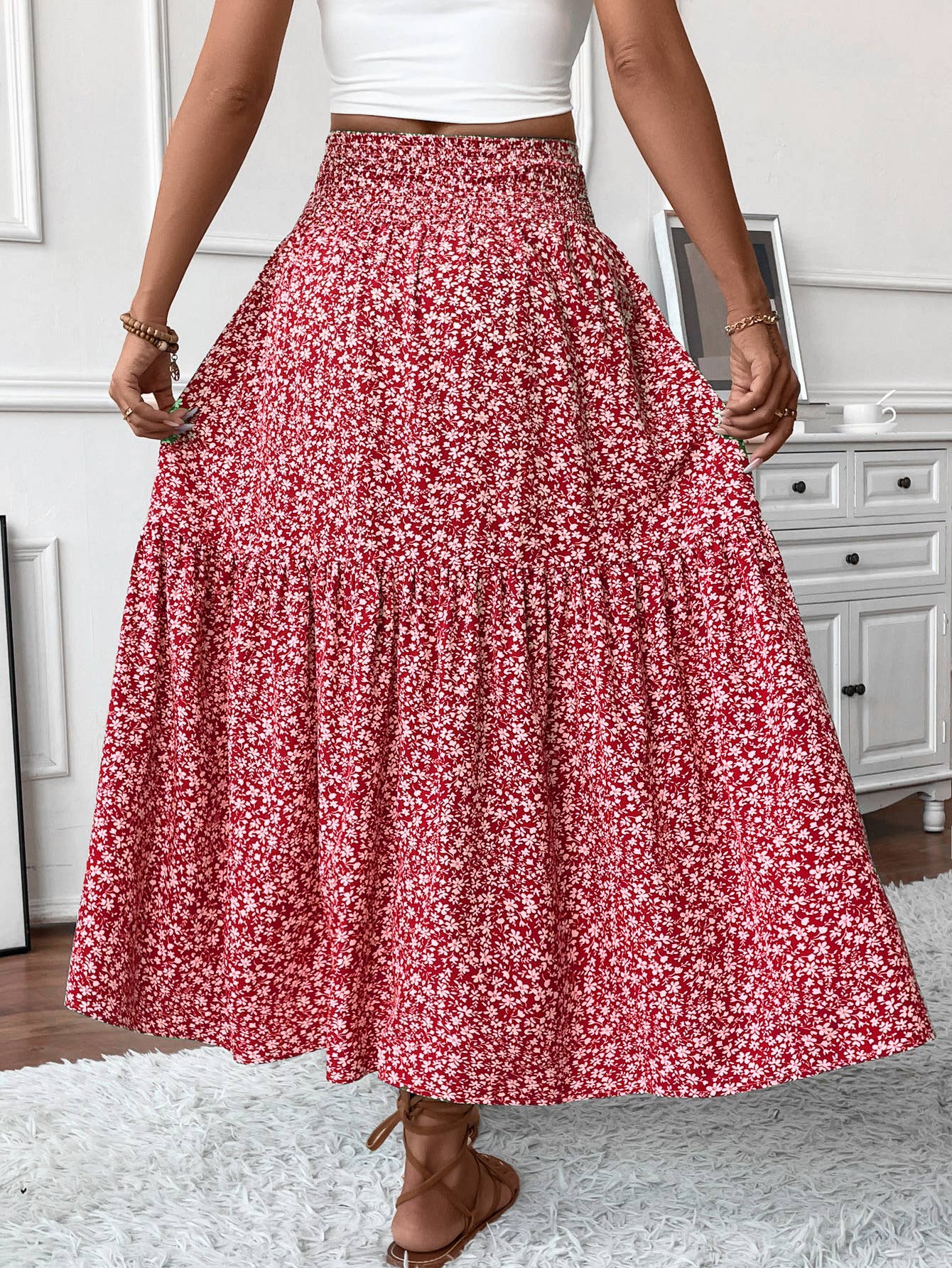 Rosa Clothing - Wholesale Skirt - Women's - Ditsy Floral Smocked Waist A-Line Skirt20