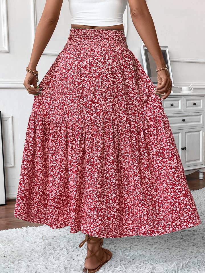 Rosa Clothing - Wholesale Skirt - Women's - Ditsy Floral Smocked Waist A-Line Skirt20